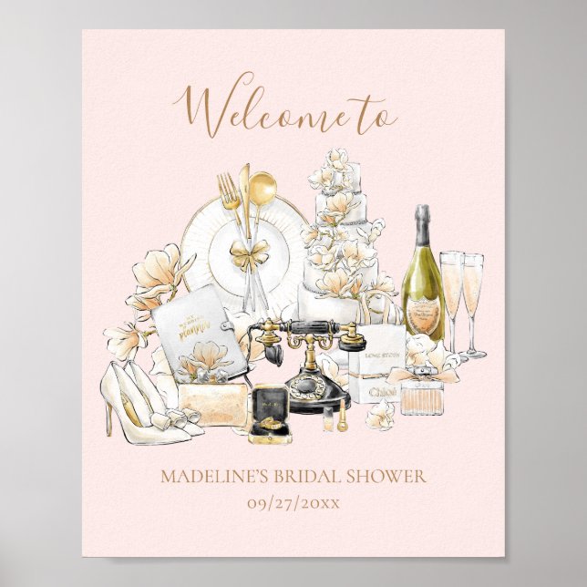 Svart och guld välkomstskylt för bröllopsfest poster (Framsidan)