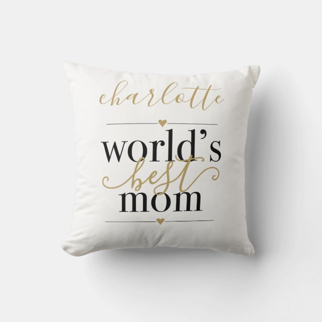 Svart och Guld Världens Bästa Mamma Personlig Kudde (Framsida)
