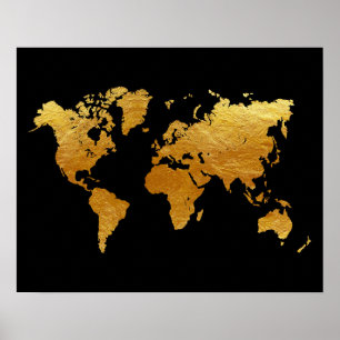 Svart och guld- världskarta poster