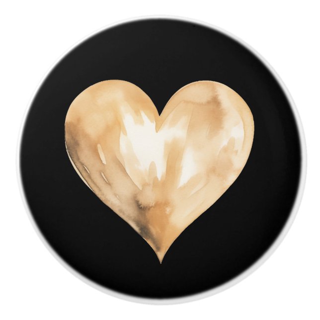 Svart och Guld, vattenfärgad Heart Ceramic Knob Knopp (Framsidan)