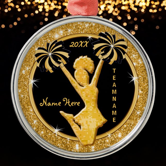 Svart och Guld vid julhögtider Julgransprydnad Metall (Stunning, Black and Gold, Cheerleading Christmas Ornaments. Great, Gifts for Cheerleaders, Team. )
