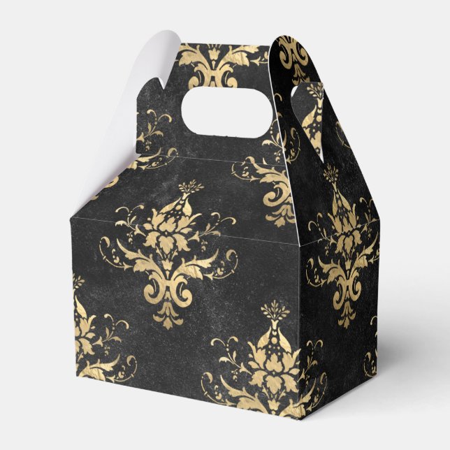 Svart och guld vintage damaskmönster presentaskar (Framsidan Sidan)