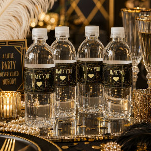 svart och guld vintage great gatsby bröllop vattenflaskor etikett