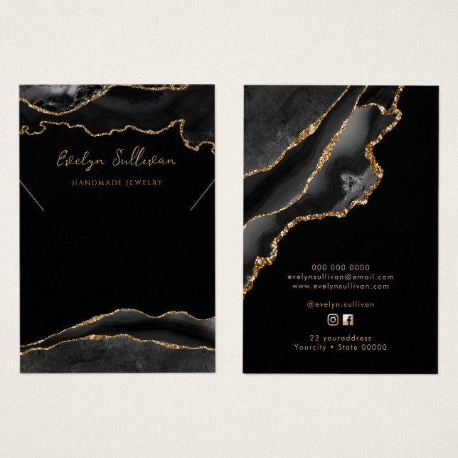 Svart och guld-visning för halsband visitkort (Framsida & baksida)