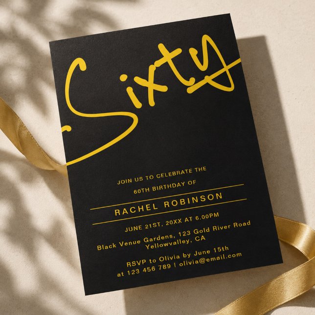 Svart och Guld Vuxen Sextio 60-års Födelsedagsfest Inbjudningar (Skapare uppladdad)