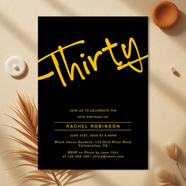 Svart och Guld Vuxen Trettio 30års födelsedag Part Inbjudningar (Skapare uppladdad)