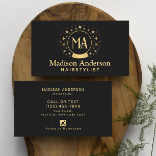 Svart och Guld Witchy Monogram Hairstylist Visitkort