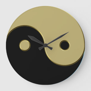 Svart och guld yin yang stor klocka