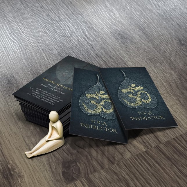 Svart och Guld Yoga-instruktor Bodhi Löv OM-symbol Visitkort (Skapare uppladdad)
