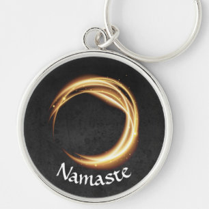 Svart och Guld YOGA Studio-massageterapi ZEN-tecke Rund Silverfärgad Nyckelring