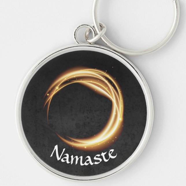Svart och Guld YOGA Studio-massageterapi ZEN-tecke Rund Silverfärgad Nyckelring (Framsidan)