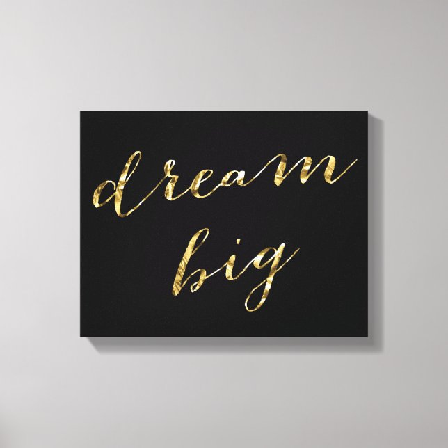 Svart och guldblomma Dream Big Wrapped Canvas 14x1 (Framsida)