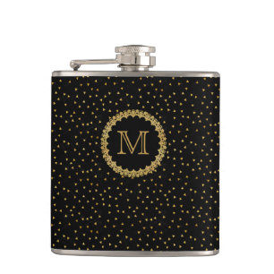 Svart och guldglittrande monogram fickplunta