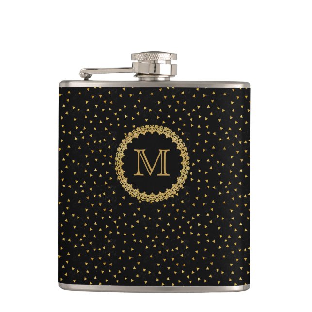 Svart och guldglittrande monogram fickplunta (Framsidan)