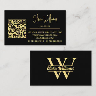 Svart och guldmonogram   Elegant initialnamn Visitkort