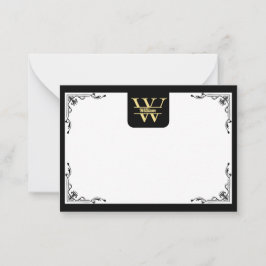 Svart och guldmonogram | Elegant initialskrift Anteckningskort