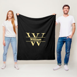 Svart och guldmonogram | Elegant initialskrift Fleecefilt