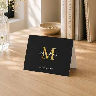Svart och guldmonogram Namn Personlig brevpapper Anteckningskort
