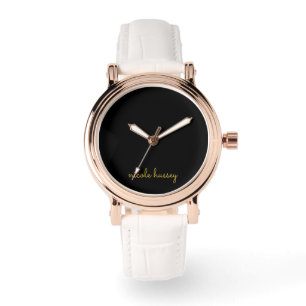 Svart och guldskrift Stilig modern monogram Armbandsur