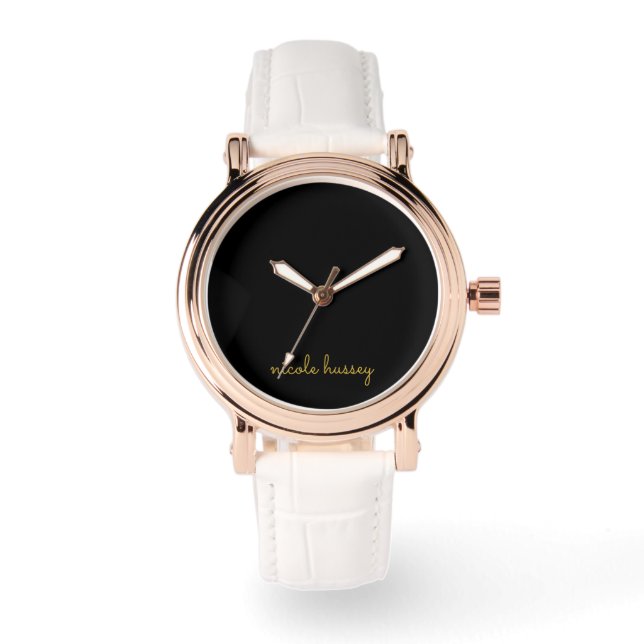 Svart och guldskrift  | Stilig modern monogram Armbandsur (Framsida)