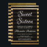 Svart och gulfenad Rand Sweet 16 Birthday Inbjudningar<br><div class="desc">Svarta och Guld metalliska oljefartyget Sweet sixteen för Gnistra Födelsedagsfest inbjudan för Guld och svart 16:e födelsedagsfest firande. Denna inbjudan är perfekt för en svensk 16-Födelsedagsfest. Kontakta designern om du vill ha anpassade matchande objekt.</div>