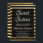 Svart och gulfenad Rand Sweet 16 Birthday Inbjudningar<br><div class="desc">Svarta och Guld metalliska oljefartyget Sweet sixteen för Gnistra Födelsedagsfest inbjudan för Guld och svart 16:e födelsedagsfest firande. Denna inbjudan är perfekt för en svensk 16-Födelsedagsfest. Kontakta designern om du vill ha anpassade matchande objekt.</div>