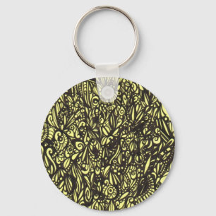 Svart och gult abstrakt Keychain Nyckelring