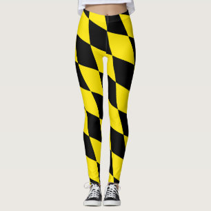 Svart och Gult Bavaria Diamond Flagga Mönster Leggings
