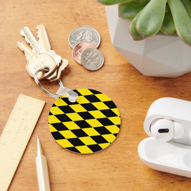 Svart och Gult Bavaria Diamond Flagga Mönster Nyckelring (Skrivbord)