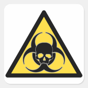 Svart och gult Biohazard symbol och skalle Fyrkantigt Klistermärke