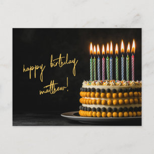 Svart och Gult Birthday Cake Vykort