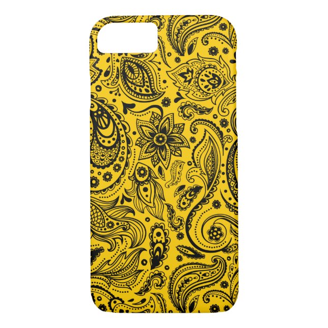 Svart och Gult Blommigt Paisley Mönster Case-Mate iPhone Skal (Baksida)