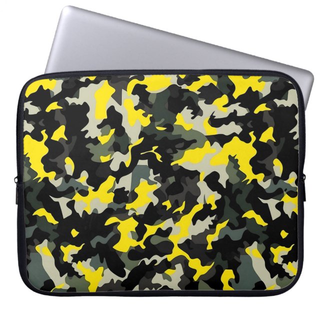 Svart och Gult Camouflage Mönster Laptop Fodral (Framsidan)