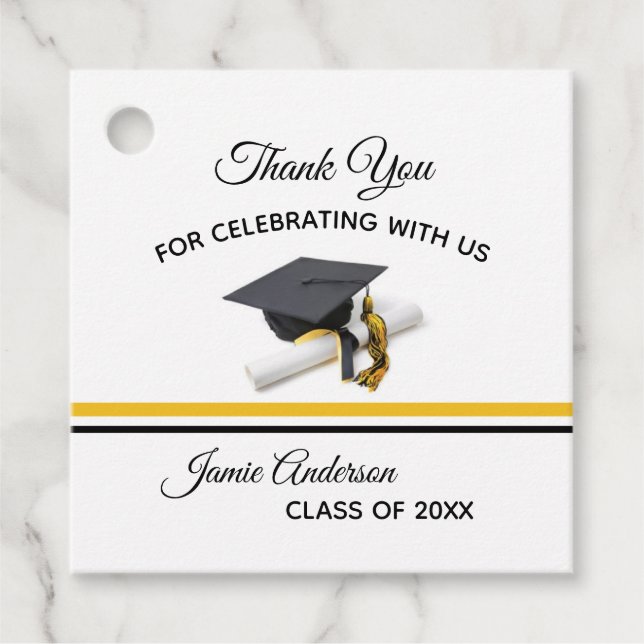 Svart och Gult Cap & Tassel | STUDENTEN Gåvor Etiketter (Framsida)