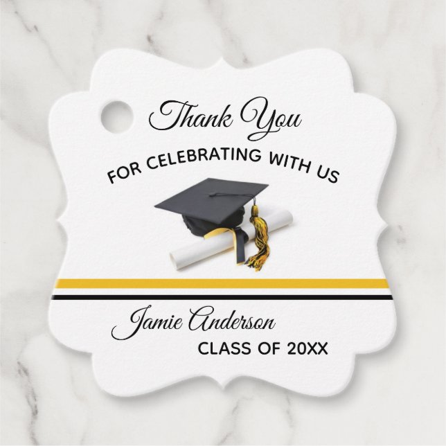 Svart och Gult Cap & Tassel | STUDENTEN Gåvor Etiketter (Framsida)