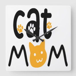 SVART OCH GULT CAT MAMMA SAYING FYRKANTIG KLOCKA