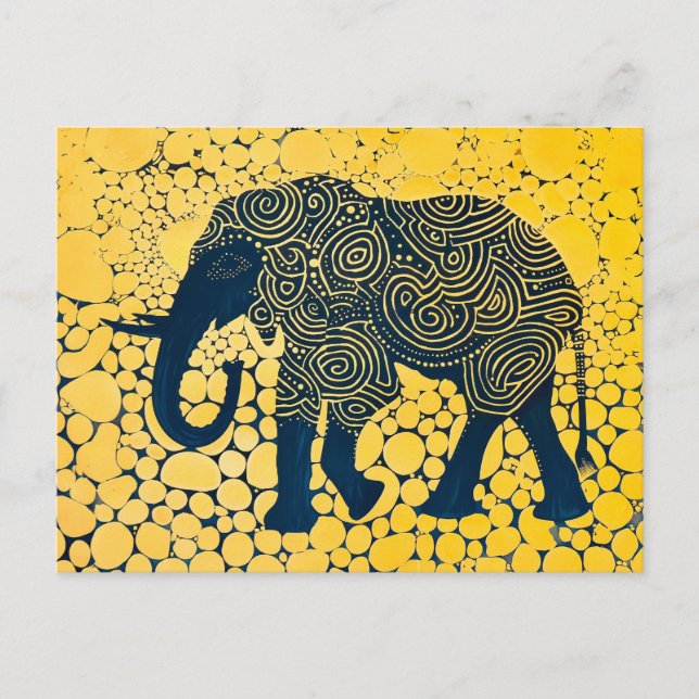 Svart och Gult Elephant på Honeycomb Helg Vykort (Framsida)