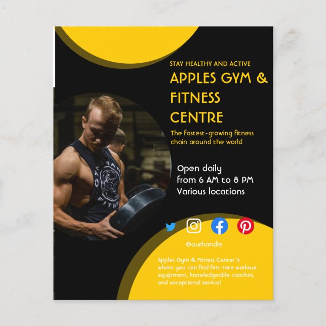 Svart och gult Fotogymmet personlig tränare F Flygblad (Framsidan)