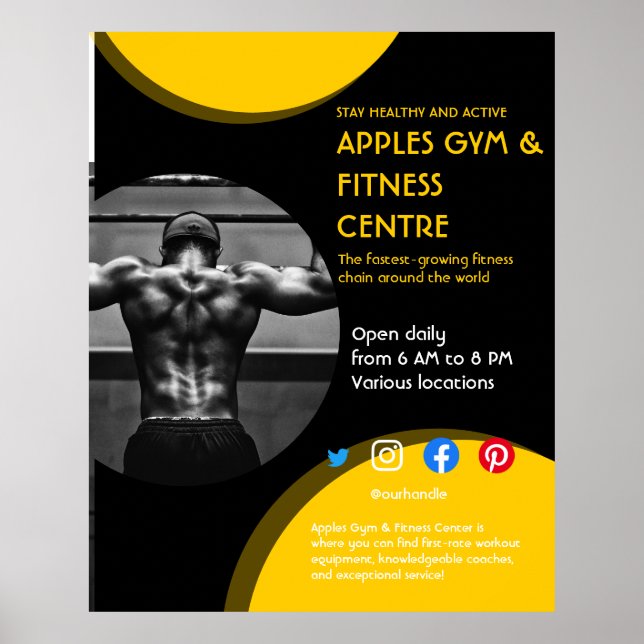 Svart och gult Fotogymmet personlig tränare F Poster (Framsidan)