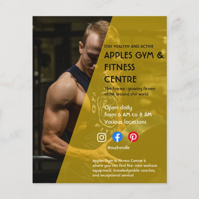 Svart och gult Fotogymmet personlig tränare Fl Flygblad (Framsidan)