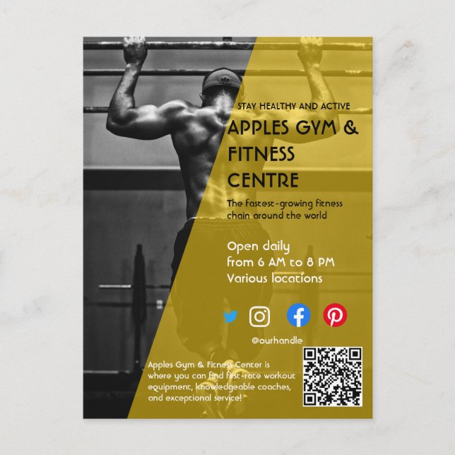 Svart och gult Fotogymmet personlig tränare Fl Vykort (Framsida)