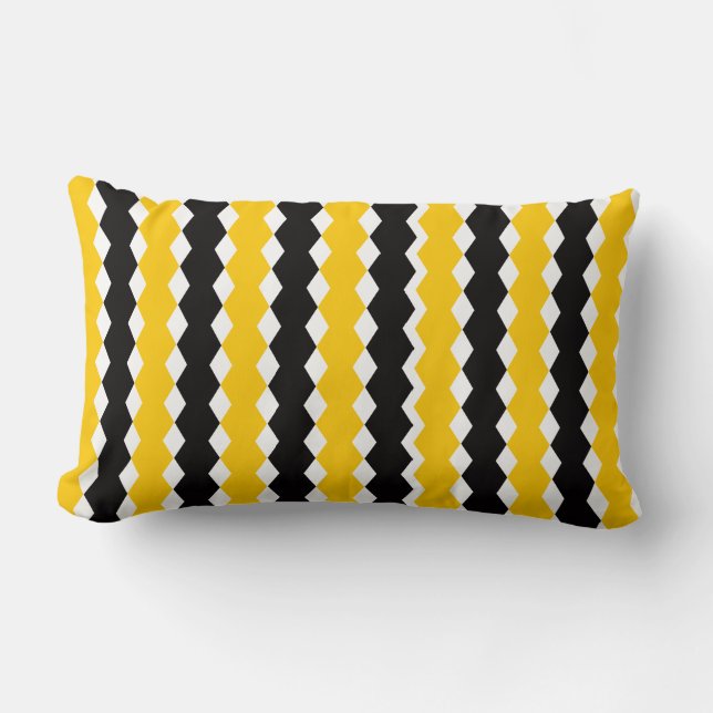 Svart och Gult Geometric Funky Modern Mönster Lumbarkudde (Framsida)
