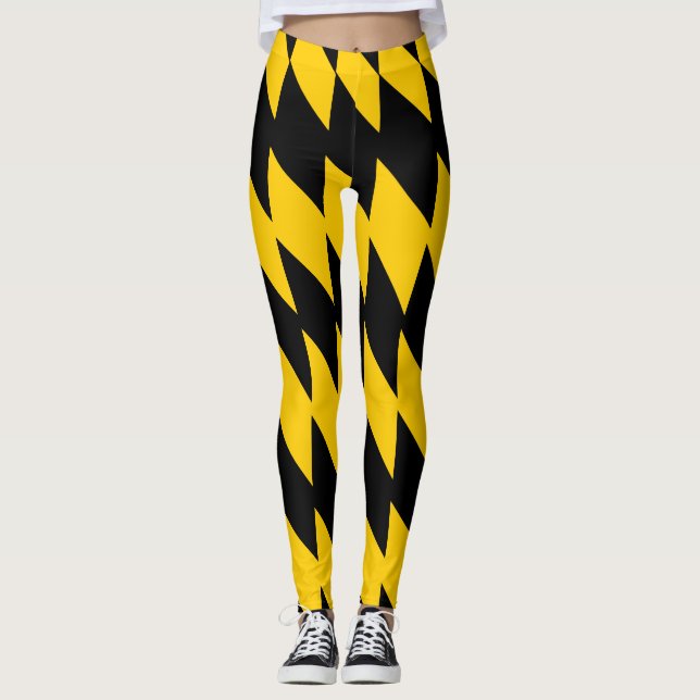 Svart och Gult Geometric Patterning Leggings (Framsida)