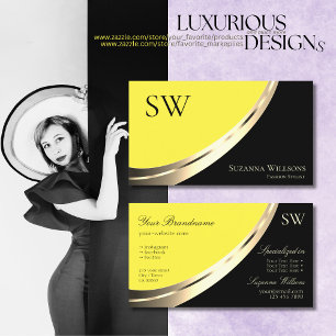 Svart och Gult Guld-dekoration med Monogram Modern Visitkort