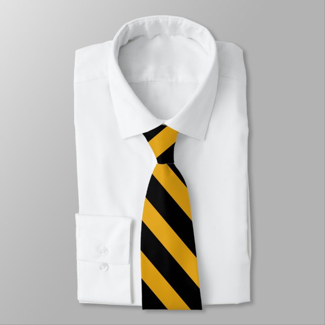 Svart och Gult-Guld, kollegialt-stripe Necktie Slips (Bunden)