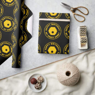 Svart och gult honungsbive Birthday Presentpapper