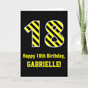 Svart och Gult med "18", 18:e födelsedag + Namn Kort