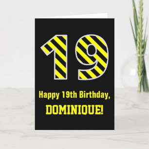 Svart och Gult med "19", 19:e födelsedag + Namn Kort
