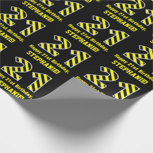 Svart och Gult med "21", 21:a födelsedag + Namn Presentpapper