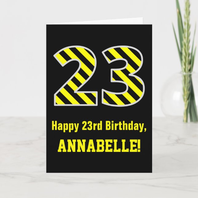 Svart och Gult med "23", 23:e födelsedagen + Namn Kort (Framsida)
